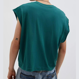 เสื้อยืดแขนกุดปี 2026 แบบ OEM สตรีทแวร์ขอบดิบ เสื้อยืดทรงสปอร์ต ตัดเย็บทรงครอป ทรงบ็อกซี่ คอกลม แขนกุด สีพื้น ทรงเข้ารูป - Product Image 2