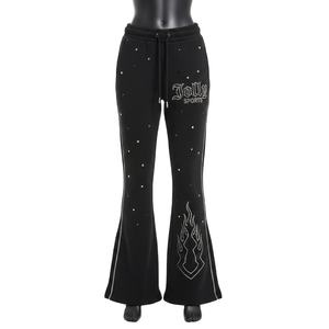 <b>Men</b> <b>Flare</b> Pant Premium Cotton Polyester Fleece 320 GSM Black Rhinestone Heat Press Logo Side Panel Design Made <b>Men's</b> Pant - Product Image 1