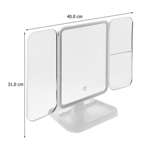 Specchio per il Trucco LED Pieghevole in Tre Parti con Diverse Ingrandenze in Materiale Plastico - Product Image 1