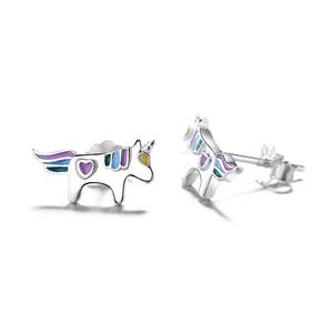 Orecchini a Perno Unicorno Multicolore in Argento Sterling con Perle e Diamanti Dorati per Regali, Feste, Anniversari, Animali Cartoon e Numeri - Product Image 1