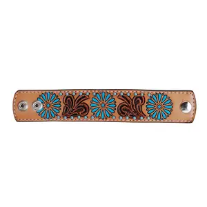 Affordable Prices Leather Made Western Cuff Bracelets with Floral Designed For Unisex Usable Bracelets By Indian Exporters