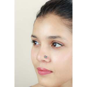 Pendiente Nasal de Plata 925 con Esmeralda y Rubí, Joyería Cultural Coleccionable - Product Image 2