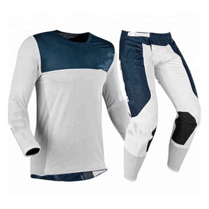 Traje de Motociclismo Unisex de Manga Larga, Color Blanco y Azul Marino, Bloques de Color, Secado Rápido, Poliéster, Equipo de Motocross para Todas las Estaciones - Product Image 3