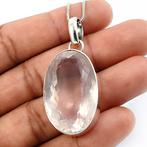 Quartz Rose Naturel Pierre Précieuse Forme Ovale Grande Pierre Pendentif De Luxe À La Mode En Argent Sterling 925 Bijoux Fins Faits À La Main Fournisseurs En Vrac - Product Image 3