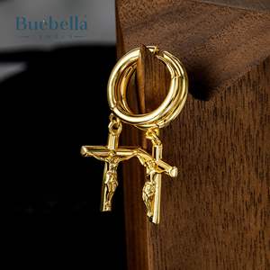 Boucles d'oreilles Huggie en argent Sterling 925 faites à la main Crucifixion de Jésus boucles d'oreilles croix pour hommes bijoux Hip Hop - Product Image 4