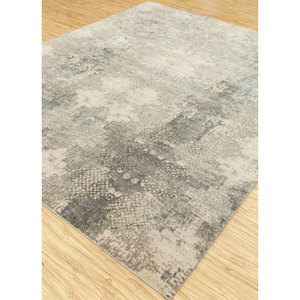 Alfombra Kavi Gris y Negra Anudada a Mano de Lana y Seda de Bambú con Patrón Abstracto para Sala de Estar o Pasillo, Tamaño 9x12 - Esk-661 - Product Image 2