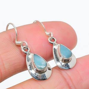 Joyería de piedras preciosas Larimar para mujer, pendientes de estilo bohemio de plata, joyería de plata de ley 925, pendientes hechos a mano, regalo para mamá - Product Image 2