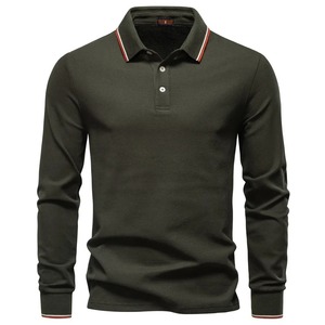 Polo de Manga Larga Azul Marino para Hombre, Tejido de Punto, Color Sólido, Casual, con Botones, Corte Regular, Antiarrugas, de Algodón - Product Image 2