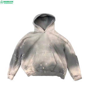 OEM Custom Unisex Vintage Distressed Acid Washed Pullover <b>Hoodie</b> Heavy Weight Thermal No <b>String</b> Pocket Faded Style French 6XL - Product Image 4