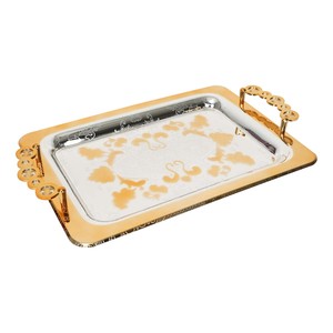 Bandeja de Servicio de Metal con Acabado Dorado y Cristal, Decoración de Mesa para Bodas y Fiestas, Vajilla, Bandeja de Servicio de Alimentos, Estilo Único - Product Image 3