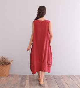 Vestido de Verano de Algodón, Sin Mangas, Casual, Holgado, Ligero, Suave, para el Hogar, Cómodo, Uso Diario, Minimalista - Product Image 5