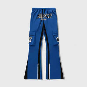 Pantalones de chándal de retazos personalizados de cintura alta para hombre, ropa de calle de tela de felpa acampanada en capas, cintura elástica, contraste de Color en capas - Product Image 1