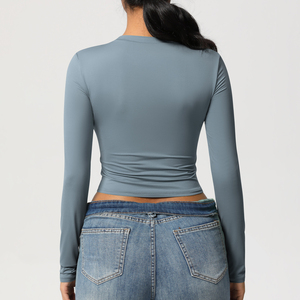 T-shirt décontracté à manches courtes en nylon pour femme, séchage rapide, respirant, design amincissant, course estivale, logo personnalisé, vente en gros, haute qualité - Product Image 3