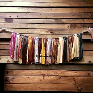 Handmade Upcycled Old <b>Silk</b> Sari Saree Window Valance Garland Hippie Bohemian-Themed <b>Curtains</b> Valances for Indoor Outdoor Party - Product Image 1