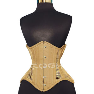 Corset sous-poitrine respirant en cuir bleu avec armatures en acier et empiècements en maille pour le modelage de la taille - Product Image 4