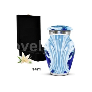 Urna funeraria de cremación de recuerdo pequeño azul océano para cenizas humanas con bolsa de terciopelo gratis - Product Image 1