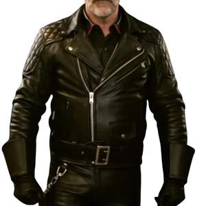 Esta es una chaqueta de uniforme de motociclista de cuero genuino de vaca negro con paneles acolchados en los hombros y los brazos. - Product Image 3