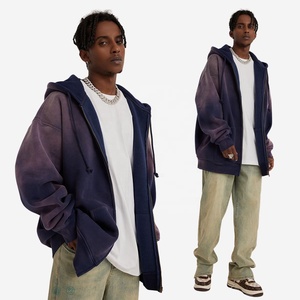 Sudadera con cremallera Heavyweight French Terry Algodón de alta calidad Fleece Full Zip Up Hoodie Oversized Custom Vintage Wash Hoodies - Product Image 4