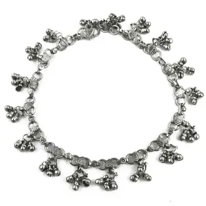 Silver Anklet with <b>Diamond</b> and Pearl Gold-Plated Ethnic Foot Jewelry with Bells for Women's Gifts - Product Image 1