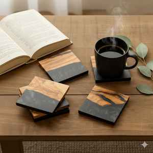 Handmade <b>Absorbent</b> Eco-Friendly Wooden Laserable Coasters Set 4 Classic Square Design Customizable Thickness Kalatri - Product Image 4