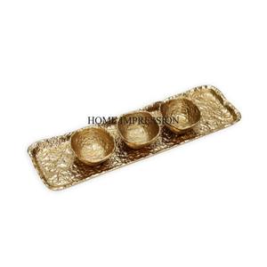 Ensemble plaqué or de haute qualité de 3 nouveaux modèles, vente en gros de bols élégants de forme ronde avec plateau de service - Product Image 1