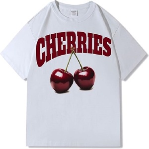 Camiseta gruesa de algodón grueso con estampado de frutas sueltas para hombre, cuello redondo con estampado de letras de manga corta estético Unisex - Product Image 2