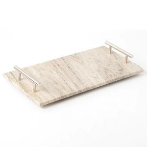 Plateau en marbre naturel Pierre à bijoux Plateau de service en marbre naturel Plateau allongé festonné Poignée en laiton - Product Image 5