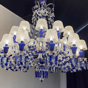 Lustre en cristal de luxe européen impérial avec bras en bambou clair et bleu pour salle de banquet, auditorium, <span class=keywords><strong>lampe</strong></span> suspendue personnalisée - Product Image 1