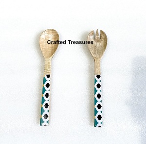 Ensemble de service à salade en bois et émail de qualité supérieure dernière conception d'ustensiles de cuisine vaisselle articles faits à la main meilleur prix abordable - Product Image 2