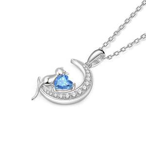 จี้สร้อยคอรูปแมวและพระจันทร์พร้อมพลอยประจำเดือนเกิด Jeulia Distant Thoughts - Product Image 3
