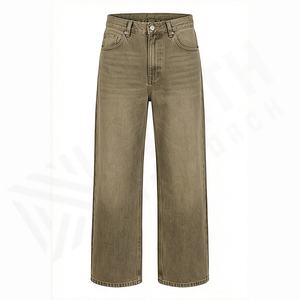 Jeans pour hommes personnalisés, hiver, uni, coupe droite, ample, jambe large, streetwear, denim vintage délavé, couleur personnalisée, qualité supérieure - Product Image 1