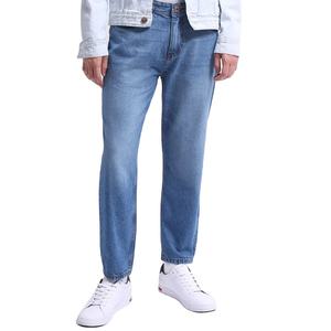 Pantalon en jean droit pour homme, coupe classique, taille mi-haute avec cordon de serrage, effet usé, style urbain, grandes tailles, en coton respirant - Product Image 1