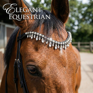 Accessoire de bride élégant en cuir noir de qualité supérieure pour l'équitation, avec bandeau incurvé et cristaux transparents, couleur et taille personnalisables - Product Image 3