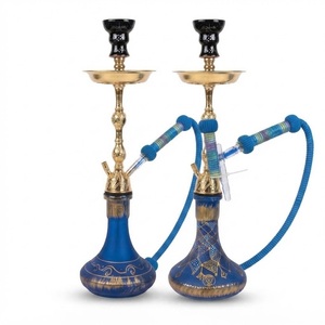 Cachimba Doble de Lujo Egipcia de Latón Macizo con Base de Vidrio Pintada a Mano - Product Image 5