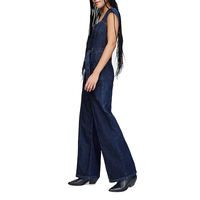 Salopettes et Combinaisons en Jean pour Femme Tendance 100% Coton Été Taille Mi-Haute Col Carré à Quarts de Zip Respirant Écologique