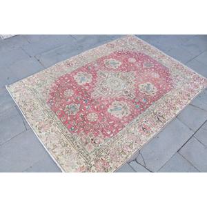 พรมตุรกีโบราณ ขนาด 4.3x5.8 ฟุต สีแดง ลายอิคัต ทำจากขนสัตว์ - Product Image 3