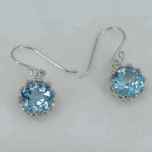 Handmade 925 Sterling <b>Silver</b> <b>Dangle</b> <b>Earrings</b> with Blue Topaz Natural Gemstone Emerald As Main Stone December Birthstone Jewelry - Product Image 5