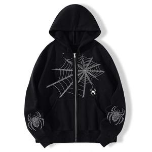 Sweat à capuche en coton molletonné 340 GSM avec strass araignée, coupe classique, style streetwear d'hiver, impression sérigraphique, conception personnalisée OEM - Product Image 6