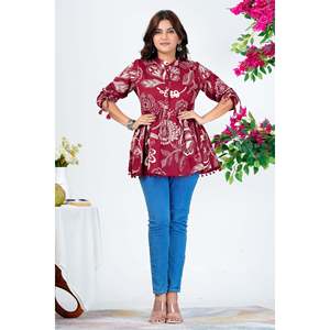 Haut en soie à imprimé floral pour femme avec embellissements en dentelle - Taille XL - Vêtement de cérémonie - Col à nœud - Product Image 3