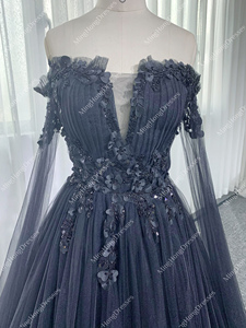 Abito da Sera di Alta Gamma per Donna, Sexy in Rete Nera, Senza Spalline, con Vita Impero, Ampia Gonna a Palloncino, Lunghezza a Terra, Patchwork - Product Image 2