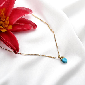 Collier pierre de naissance turquoise 8-10 MM pendentif pierre précieuse 18 pouces chaîne collier bijoux - Product Image 3