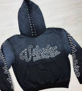 Vintage Heavyweight Acid Washed Men's Hoodie Custom Oversized French Terry Embroidered Patchcotton Rhinestone Winter <b>Applique</b> - Product Image 1