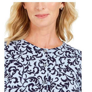 Cardigan Casual da Donna Karen Scott con Stampa Floreale Blu Taglia X-Small in Lana per la Stagione Autunnale con Decorazione a Bottoni - Product Image 3