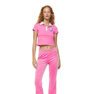 Camiseta ajustada con cuello vuelto para mujer, Top corto de alta calidad, color rosa, blanco, a la venta, a precio barato - Product Image 1