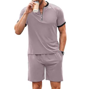 Conjunto de 2 Piezas para Hombre, Verano 2026, Camiseta Polo de Manga Corta con Cuello Redondo y Cremallera, Pantalones Cortos, Algodón Transpirable - Product Image 1