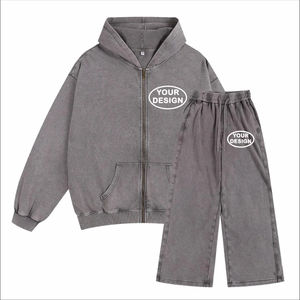 Conjunto de Sudadera con Capucha y Pantalones de Lana Teñida con Cera Personalizada Glory, Impresión de Logotipo Personalizado, Bordado, Estilo Retro Lavado, Conjunto Urbano - Product Image 4