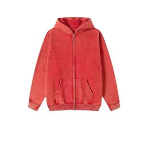 เสื้อฮู้ดดี้ผู้ชายแบบซิป ผ้าคอตตอน 100% คุณภาพสูง น้ำหนักปานกลาง 360 กรัม สไตล์ลำลองสำหรับกิจกรรมกลางแจ้ง ลวดลายฟอกสีแบบ Acid Wash ทรงหลวม - Product Image 4