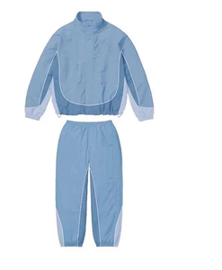 ชุดวอร์มไนลอนแบบ unisex ระบายอากาศได้ดี พิมพ์ลาย พร้อมโลโก้สั่งทำ เสื้อแจ็คเก็ตแบบมีเชือกผูก กางเกงจ็อกเกอร์ ชุด 2 ชิ้น มีฮู้ด คอปกแบบเรียบ - Product Image 1