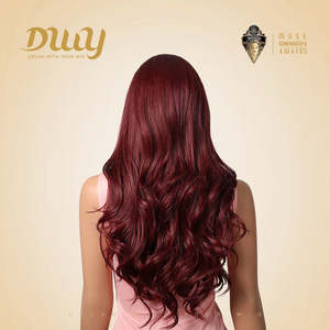 Victoria-DWY Burgundy Curly Synthetic <b>Wig</b> with Light <b>Brown</b> Lace Front Middle Part - Product Image 3