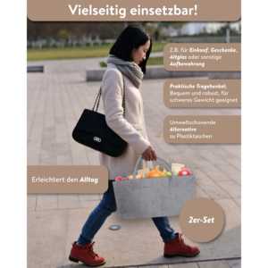 Ensemble de 2 sacs à bois en feutre anthracite et gris clair, organisateur de vêtements pour le salon - Product Image 5